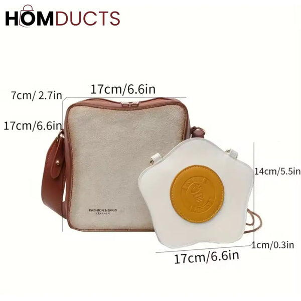 Quirky "Fried Egg Toast" Crossbody Bag - Unique & Fun Shoulder Bag