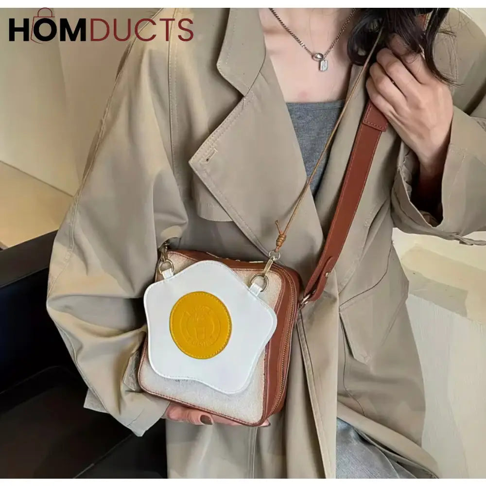 Quirky "Fried Egg Toast" Crossbody Bag - Unique & Fun Shoulder Bag