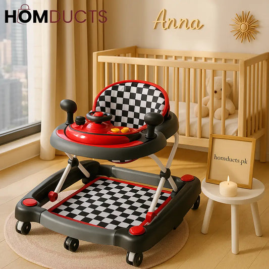 Raceway Luxe Baby Walker – Premium Checkered Drive & Play Station
