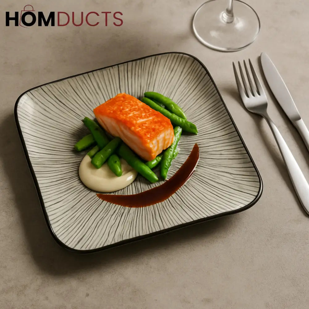 Radiant Burst Ceramic Square Plate – Modern Gourmet Dinnerware