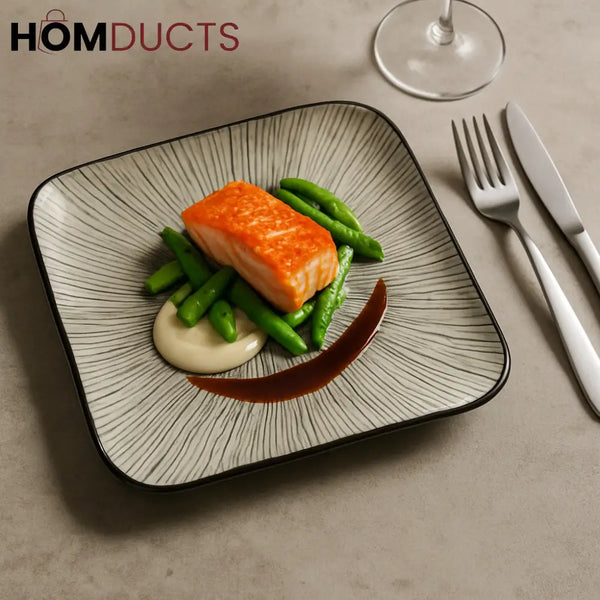 Radiant Burst Ceramic Square Plate – Modern Gourmet Dinnerware