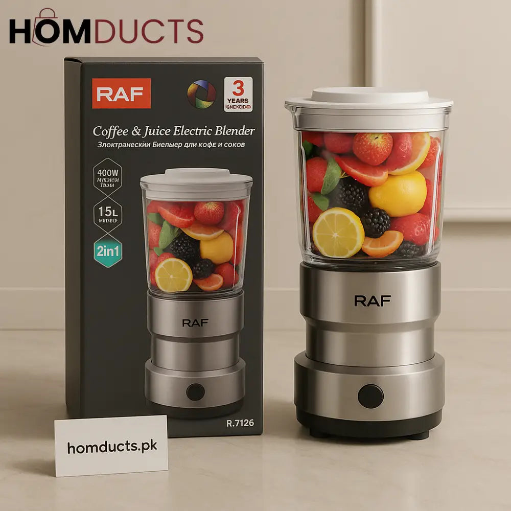 RAF 2 in 1 Coffee & Juice Electric Blender – 300W High Speed Stainless Steel Grinder & Juicer (1.5L)