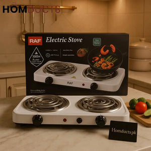 RAF Double Electric Coil Stove – 2000W Portable Hot Plate with Dual Burners & Temperature Control