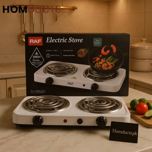 RAF Double Electric Coil Stove – 2000W Portable Hot Plate with Dual Burners & Temperature Control