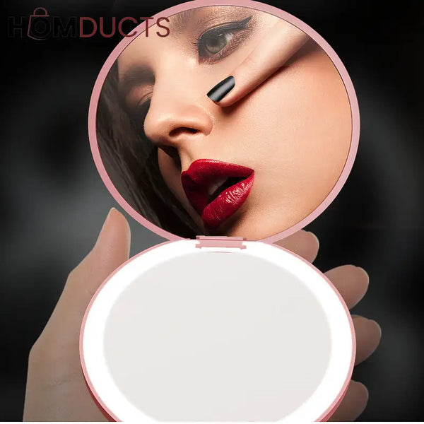 Rechargeable LED Lighted Compact Mirror – Portable Makeup Mirror with Double-Sided Magnification & USB Charging