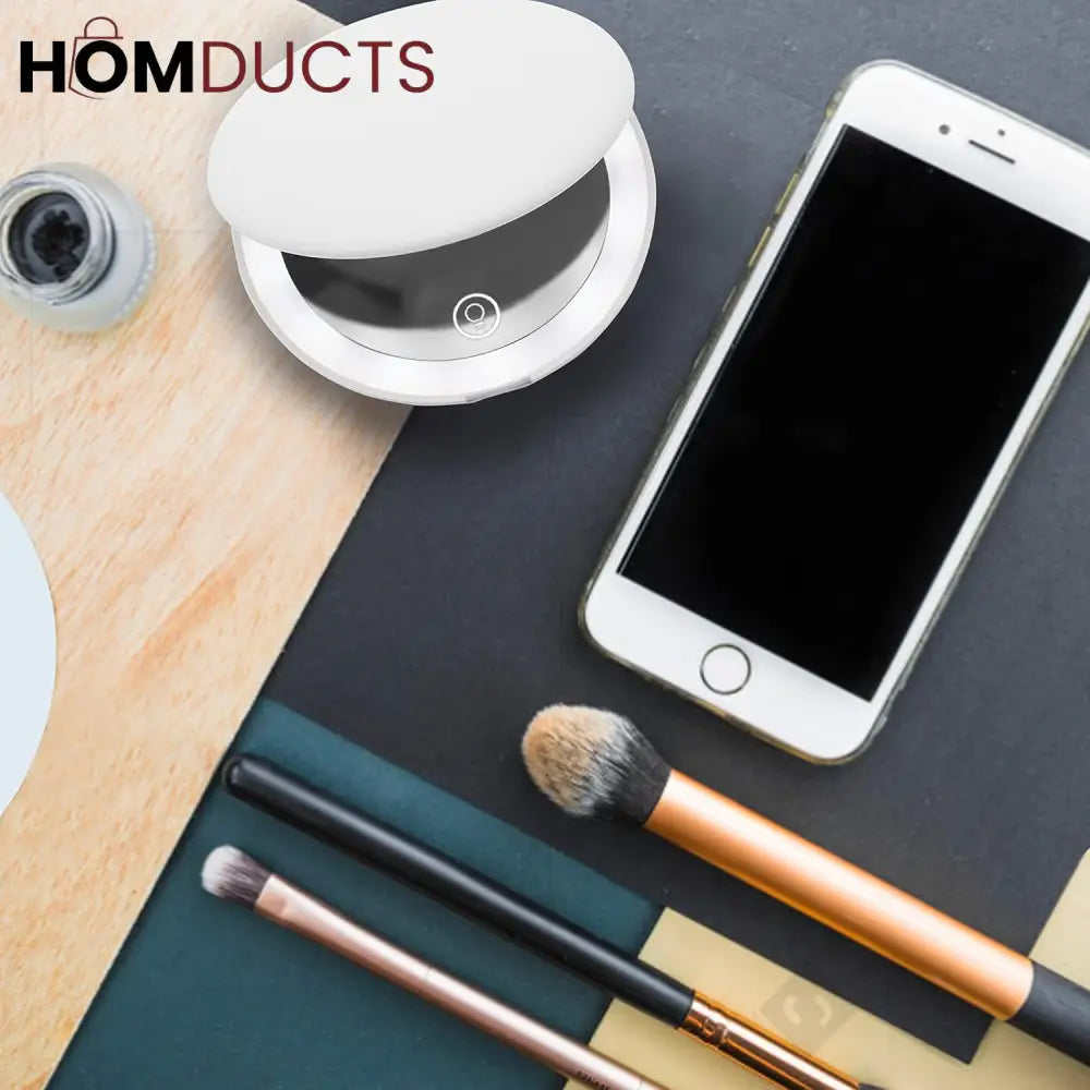 Rechargeable LED Lighted Compact Mirror – Portable Makeup Mirror with Double-Sided Magnification & USB Charging