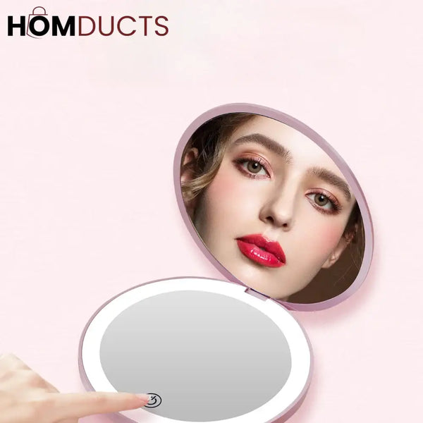 Rechargeable LED Lighted Compact Mirror – Portable Makeup Mirror with Double-Sided Magnification & USB Charging