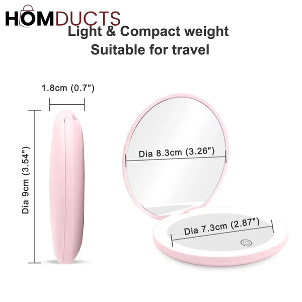 Rechargeable LED Lighted Compact Mirror – Portable Makeup Mirror with Double-Sided Magnification & USB Charging