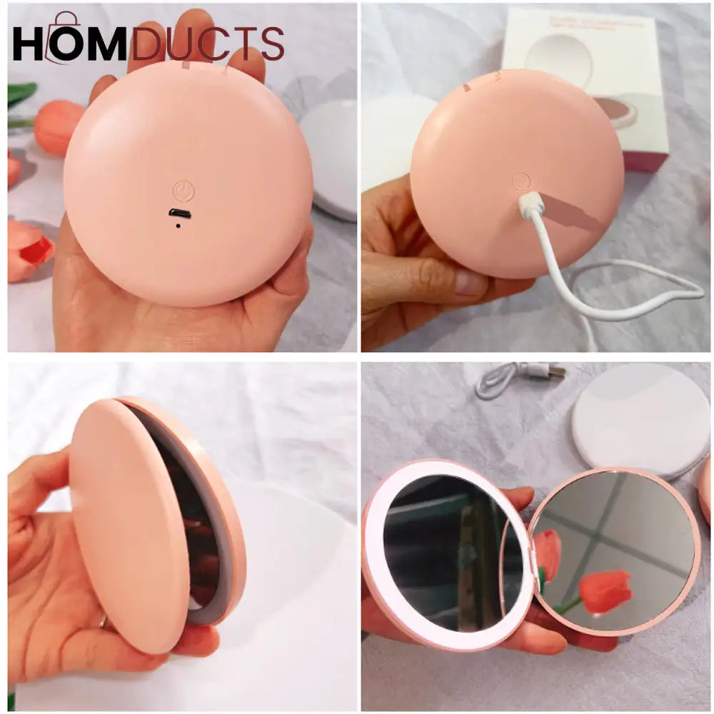 Rechargeable LED Lighted Compact Mirror – Portable Makeup Mirror with Double-Sided Magnification & USB Charging