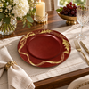 Luxury Red & Gold Decorative Charger Plate – Leaf Design Dinner Plate