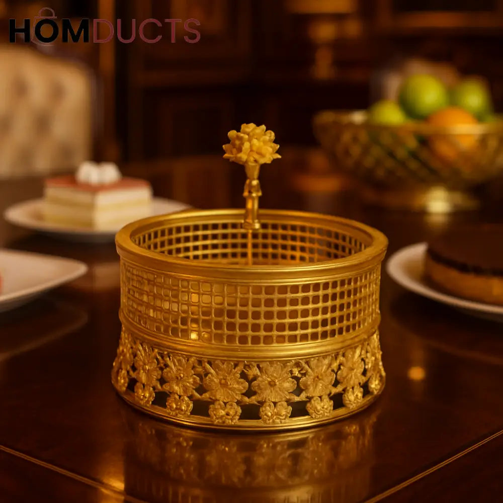 Regal Bloom Gold Basket – Decorative Luxury Table Centerpiece