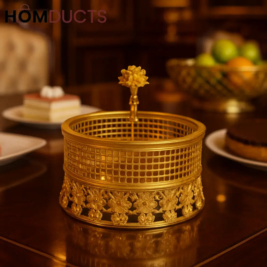Regal Bloom Gold Basket – Decorative Luxury Table Centerpiece