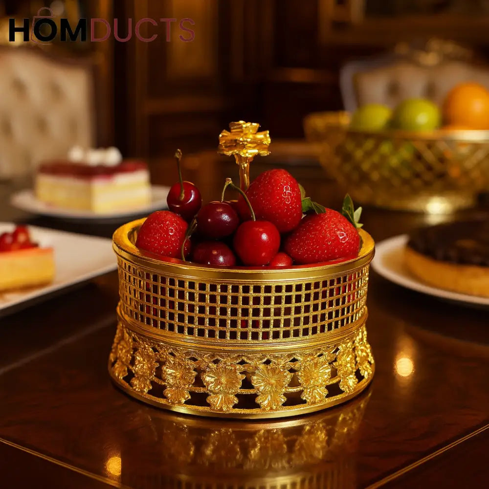 Regal Bloom Gold Basket – Decorative Luxury Table Centerpiece