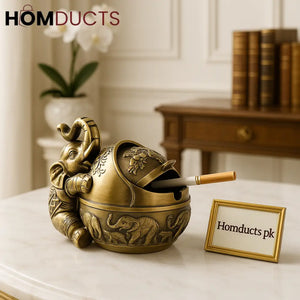 Regal Brass Elephant Ashtray – Antique Finish with Lid & Engraved Wildlife Design