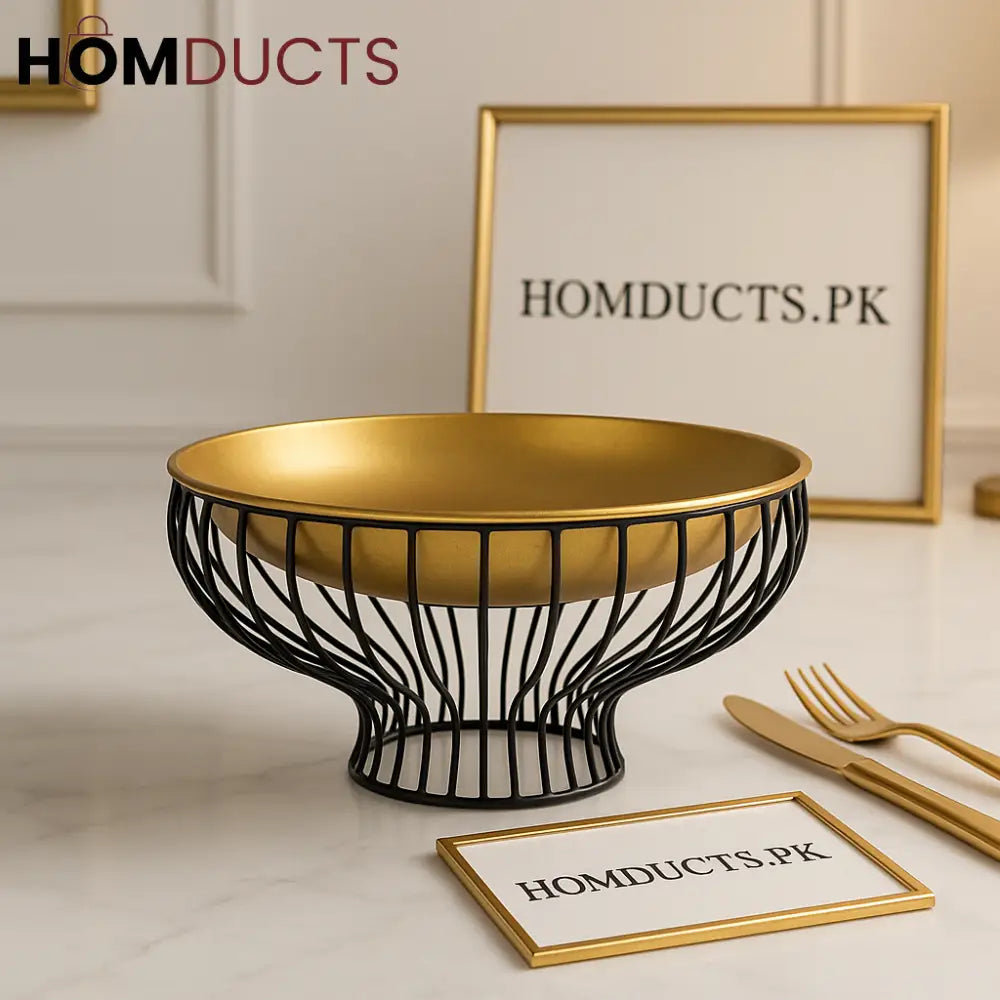 RegalGlow Gold Wire Dessert Bowl – Luxe Black Frame Edition