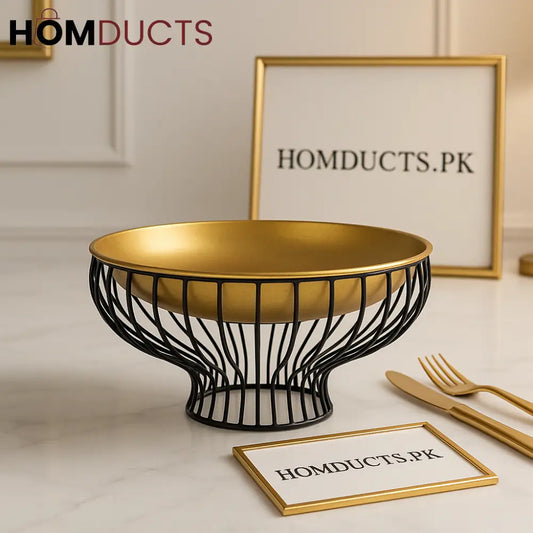 RegalGlow Gold Wire Dessert Bowl – Luxe Black Frame Edition