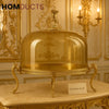 Regalia Amber Glass Cake Cloche with Ornate Gold Stand
