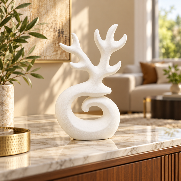 Abstract reindeer-inspired white ceramic decor sculpture