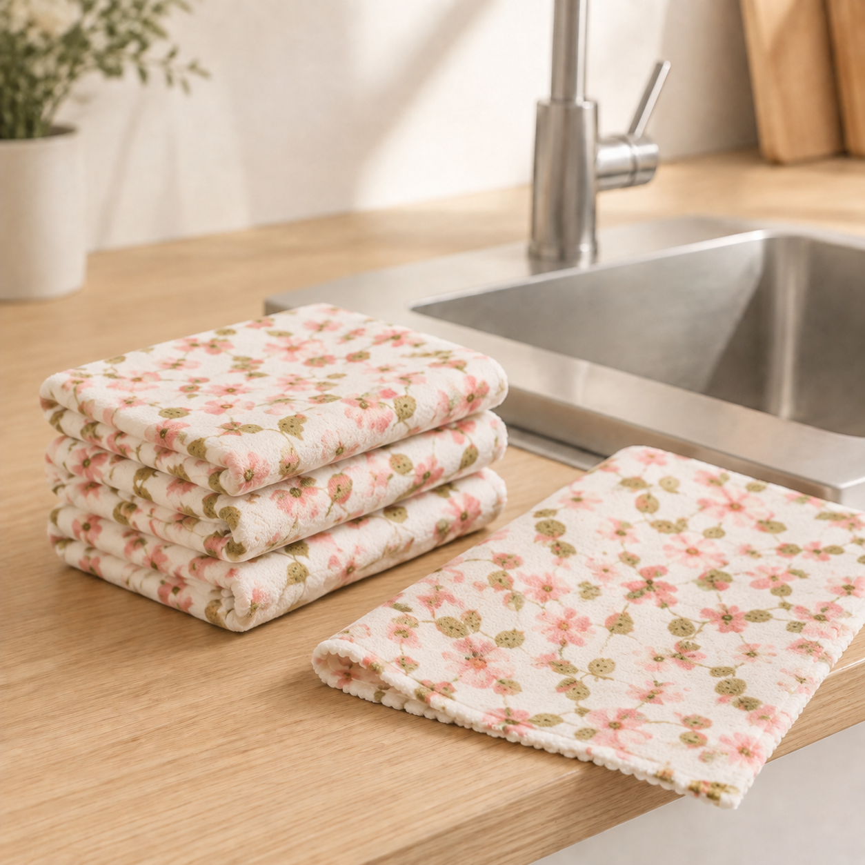 Five reusable floral cleaning towels for kitchen and home