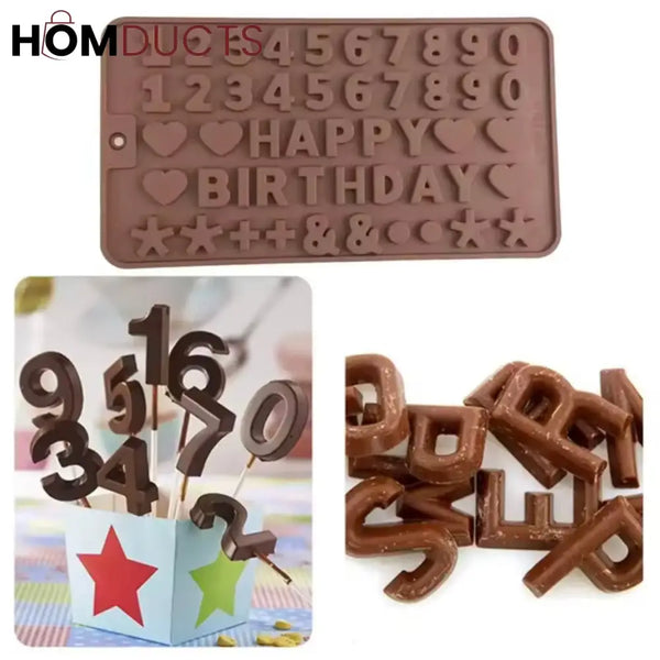 Reusable Silicone Birthday Chocolate & Cake Decorating Mold - Letters, Numbers & Shapes