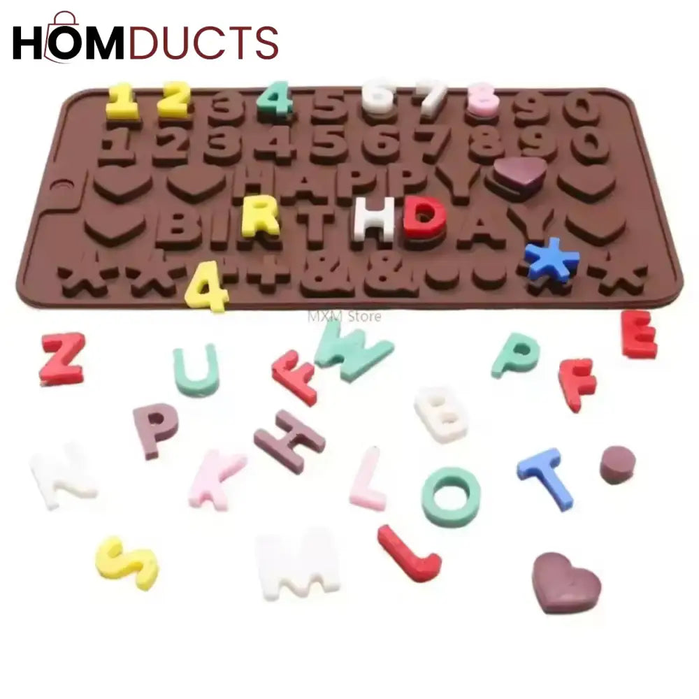 Reusable Silicone Birthday Chocolate & Cake Decorating Mold - Letters, Numbers & Shapes