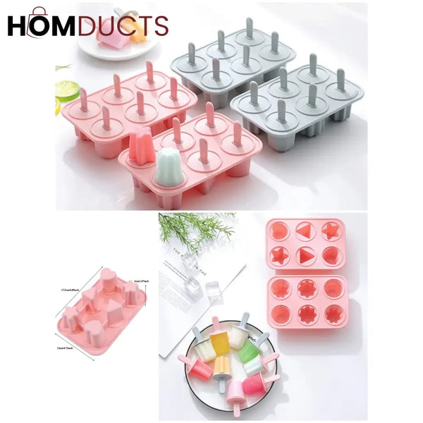 Reusable Silicone Popsicle Molds – 6-Shape Ice Pop Maker Tray BPA-Free & Easy Release