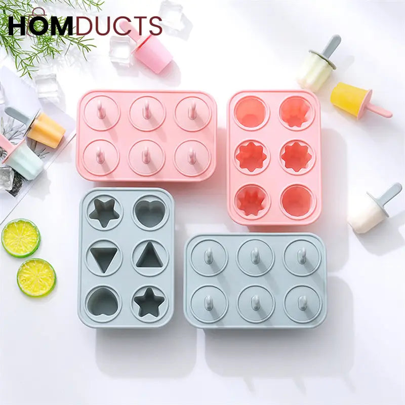 Reusable Silicone Popsicle Molds – 6-Shape Ice Pop Maker Tray BPA-Free & Easy Release