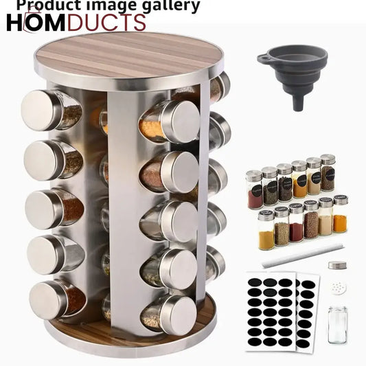 Revolving Stainless Steel Spice Rack 16Pcs