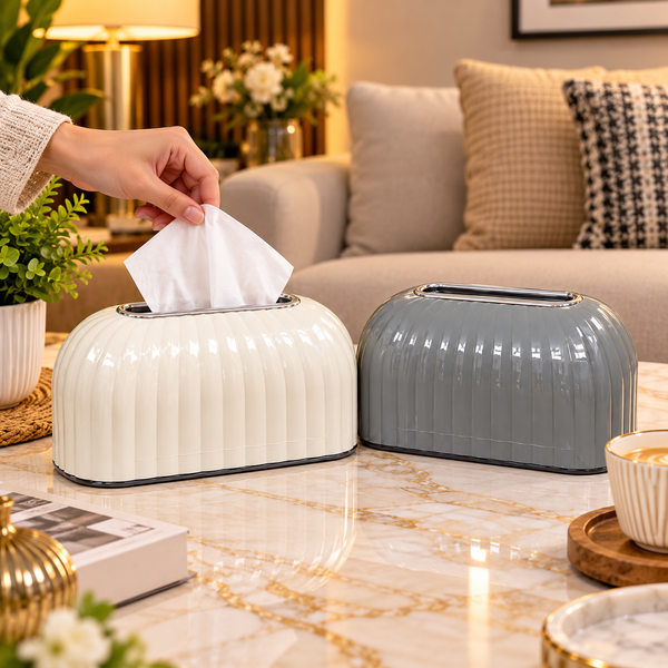 Modern Ribbed Tissue Box with Metallic Trim