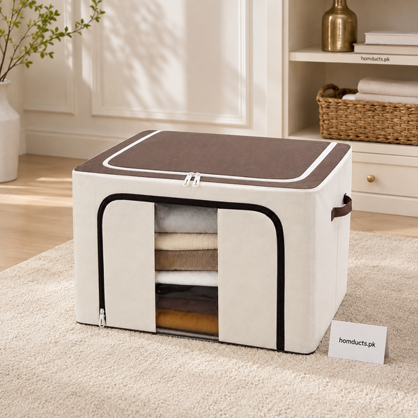 Giant 100L Foldable Fabric Storage Box with Metal Frame, Dual Zipper & See-Through Window