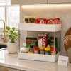 2-Tier Multipurpose Kitchen Countertop Organizer Rack with Side Hanging Cup – White
