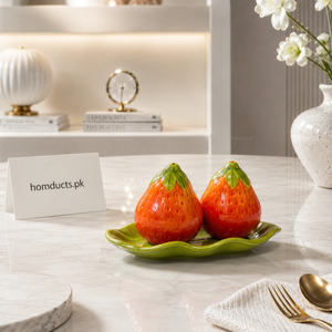 Danny Home Orange Ceramic Salt & Pepper Shaker Set with Leaf Tray – Premium Porcelain Seasoning Dispenser for Kitchen & Dining Table