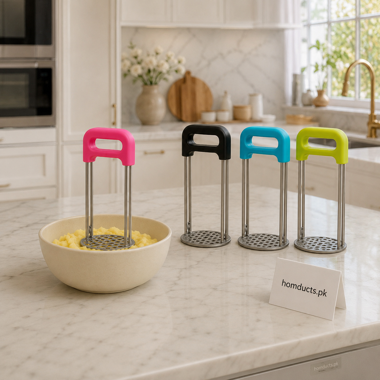Stainless Steel Potato Masher with Easy-Grip Handle – Heavy Duty Vegetable & Food Masher