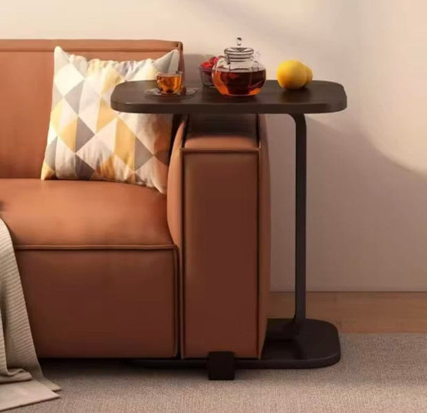 Wooden Sofa Side Table with Metal Base – Modern Living Room Snack & Laptop Table