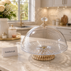 Luxury Crystal Clear Cake Stand with Dome Lid & Gold Base – Elegant Dessert & Serving Display
