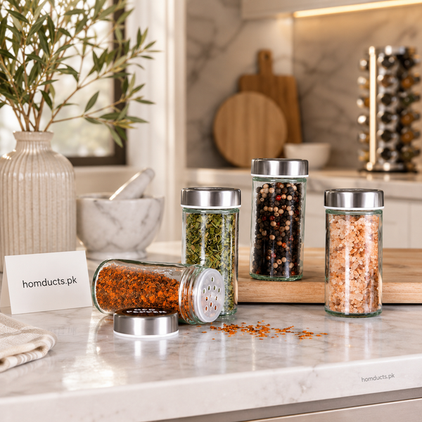360° Rotating Stainless Steel Spice Rack with Glass Jars – Premium Kitchen Spice Organizer