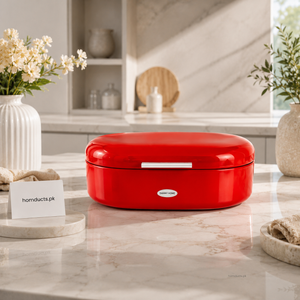 Danny Home Premium Red Metal Bread Box with Lid | Modern Kitchen Bread Storage Container-Red