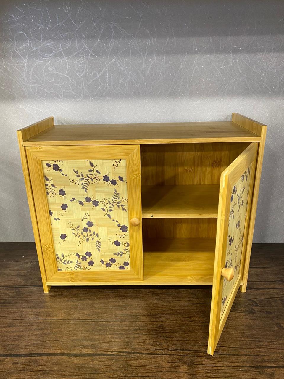 Compact Wooden Storage Cabinet with Floral Doors – Small Multi-Purpose Organizer