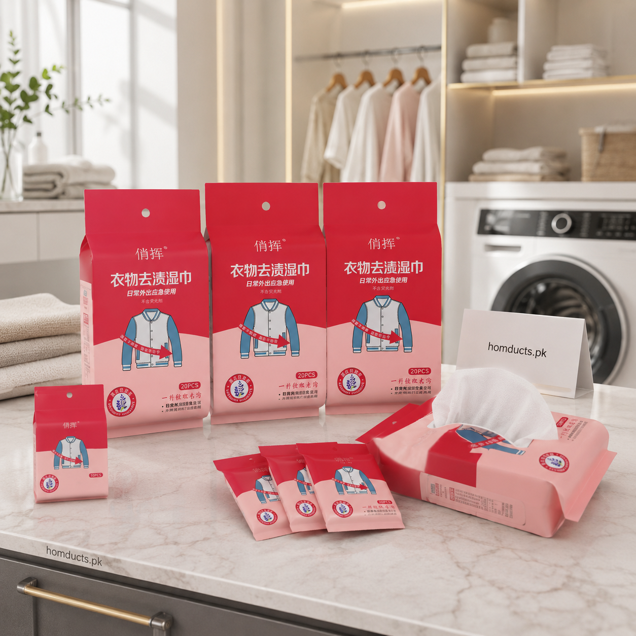 Pack of 20 Clothes Stain Remover Wet Wipes – Instant Fabric Cleaning & Spot Removal Wipes
