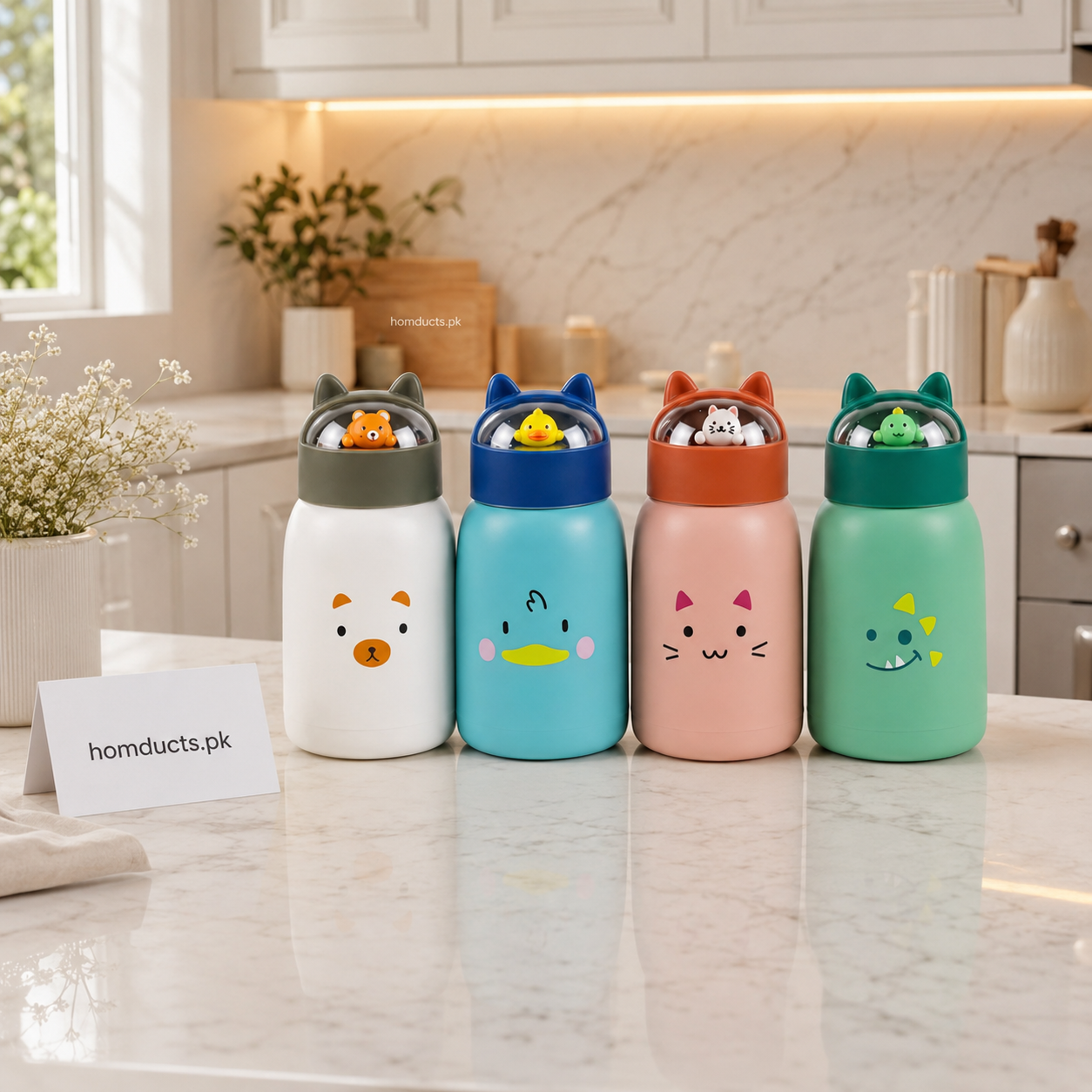 Cute Animal Design 360ML Glass Water Bottle with Leak-Proof Lid – BPA-Free Portable Kids Bottle