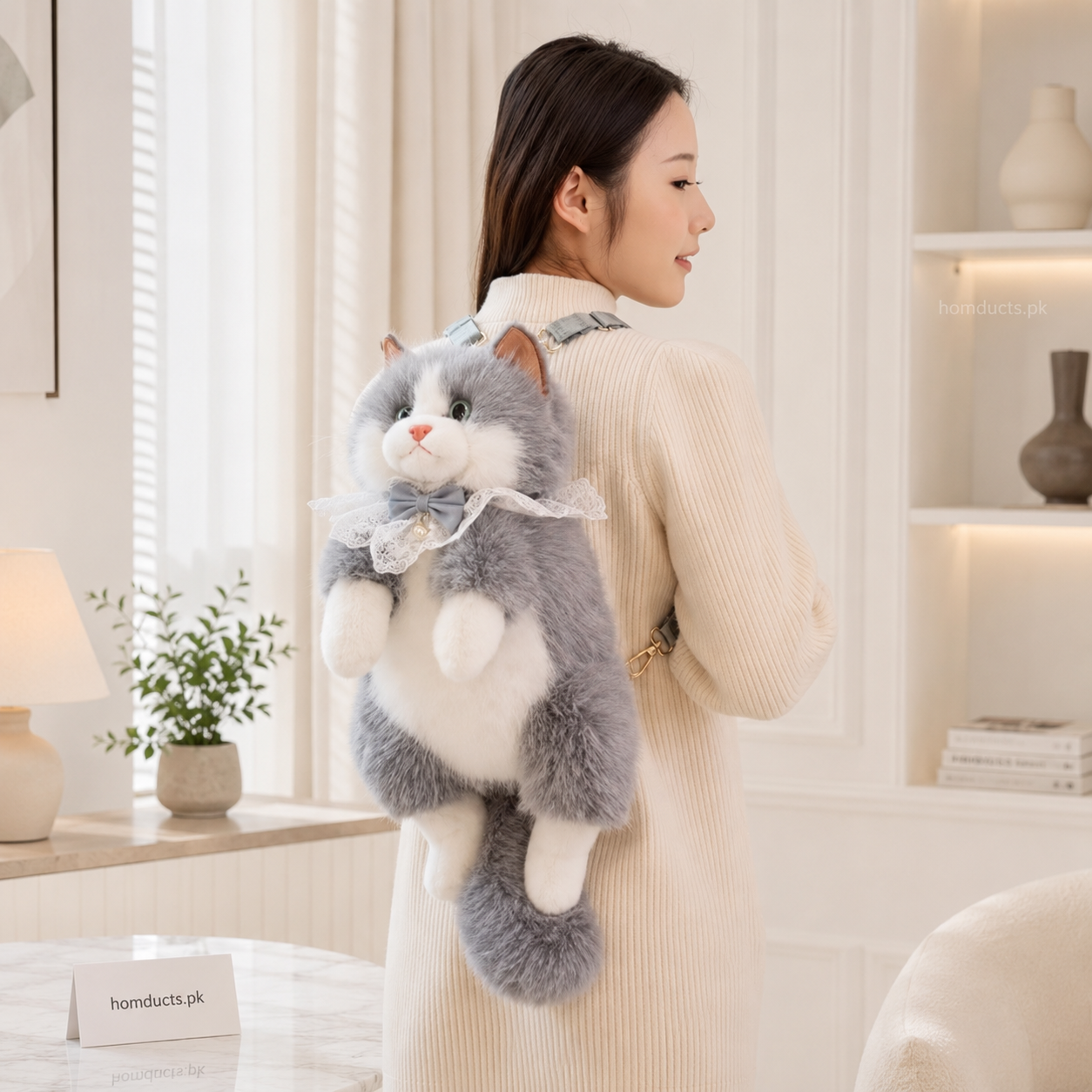 Cute Plush Cat Backpack for Girls – Soft Fluffy Kitty Shoulder Bag with Adjustable Straps
