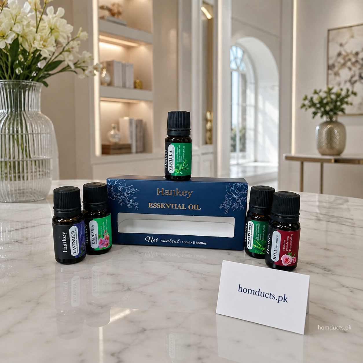 Hankey 5-Piece Essential Oil Gift Set – Lavender, Gardenia, Vanilla, Sweet Orange & Rose Fragrance Oils, 10ml Each