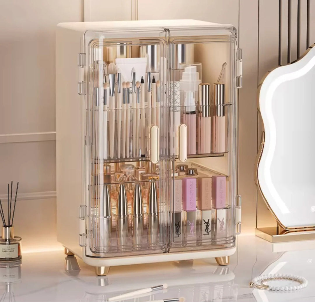 Luxury Acrylic Makeup Organizer Box with Drawers & Transparent Doors – Large Cosmetic Storage Cabinet for Skincare, Brushes & Beauty Essentials