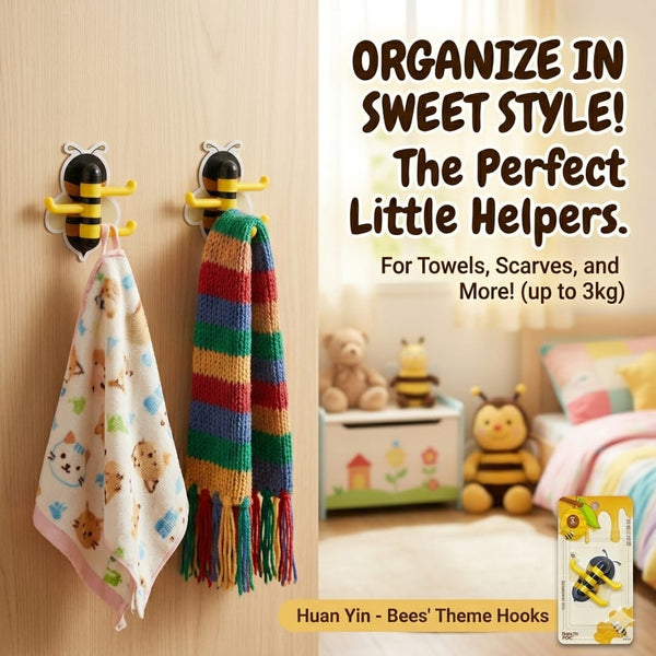 Cute Bee Self-Adhesive Wall Hook – Cartoon Multi-Purpose Towel & Key Holder (1 Piece)