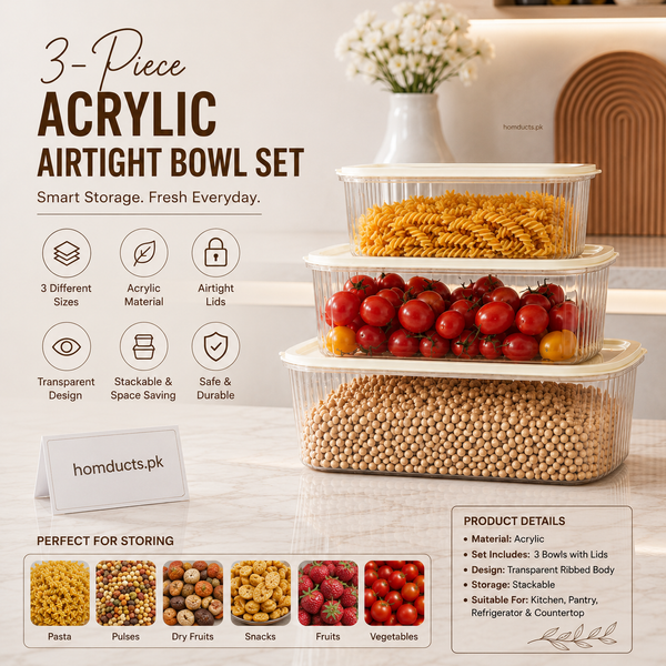 3-piece Acrylic Airtight Bowl set-Transparent Food storage Containers with Lids