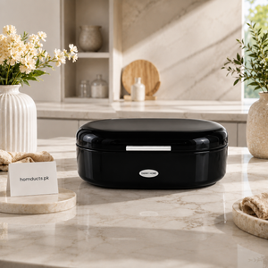 Danny Home Premium Metal Bread Box with Lid | Modern Kitchen Bread Storage Container-Black