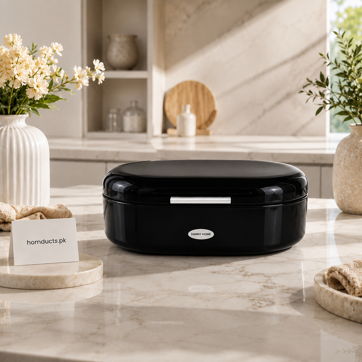 Danny Home Premium Red Metal Bread Box with Lid | Modern Kitchen Bread Storage Container-Black