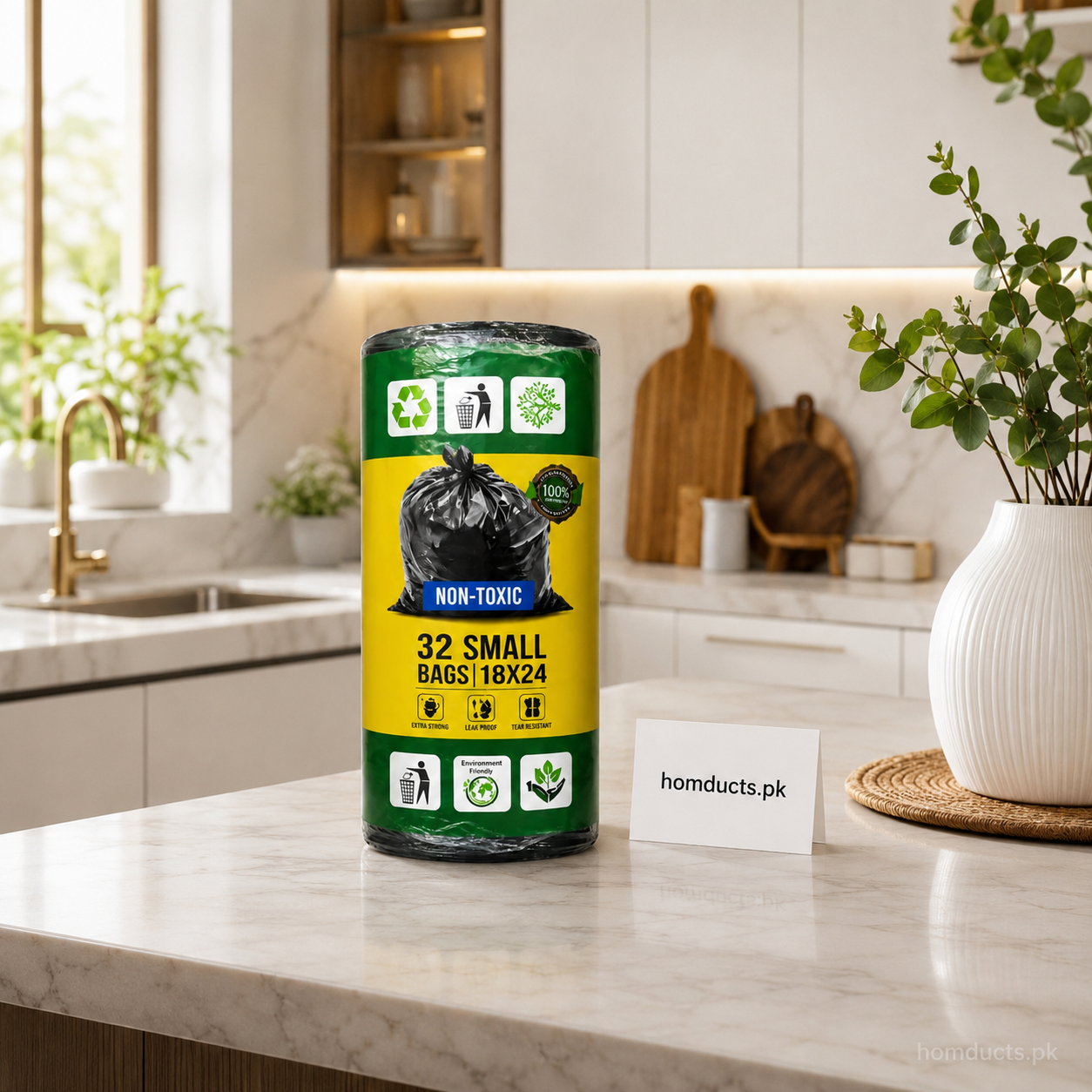 Premium Small Garbage Bags 18×24 Inches – Extra Strong, Leak-Proof & Tear-Resistant Trash Bags (32 Bags Roll)