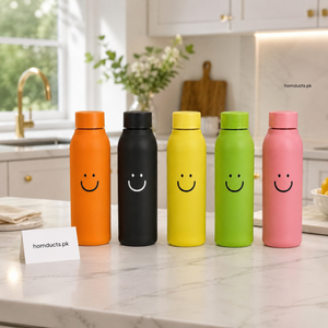 500ML Smile Glass Water Bottle with Protective Plastic Outer & Leak-Proof Lid – BPA-Free Portable Drinking Bottle