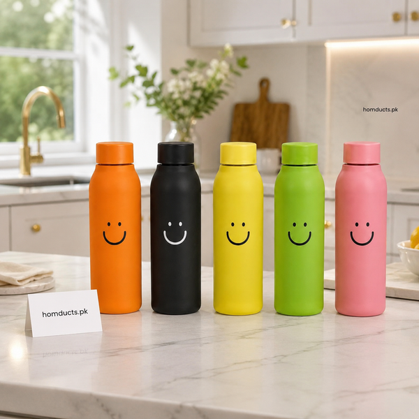 500ML Smile Glass Water Bottle with Protective Plastic Outer & Leak-Proof Lid – BPA-Free Portable Drinking Bottle